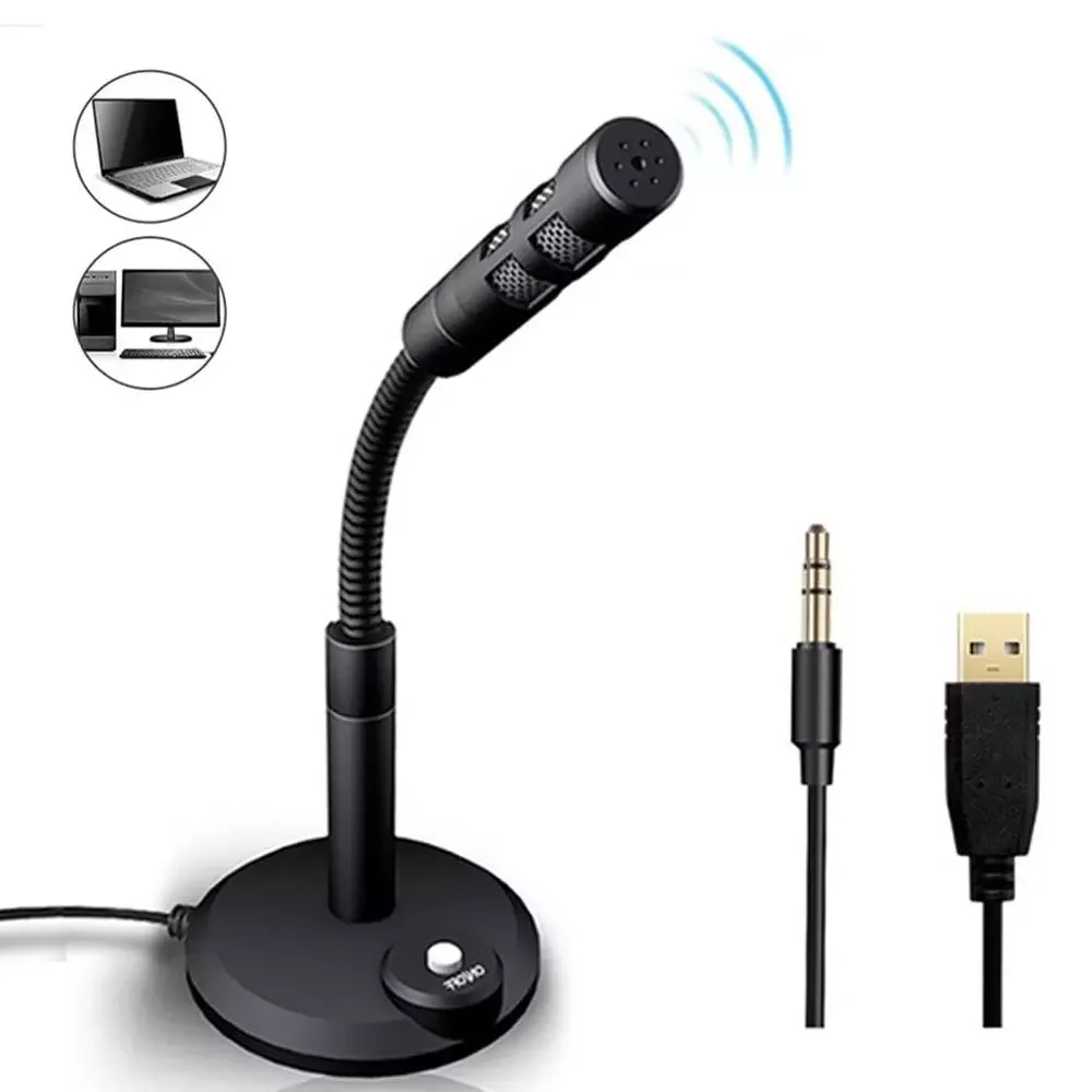 

USB Desktop Microphone Mini Notebook Computer 3.5mm Microphone Studio Speech Mic Stand Holder For Pc