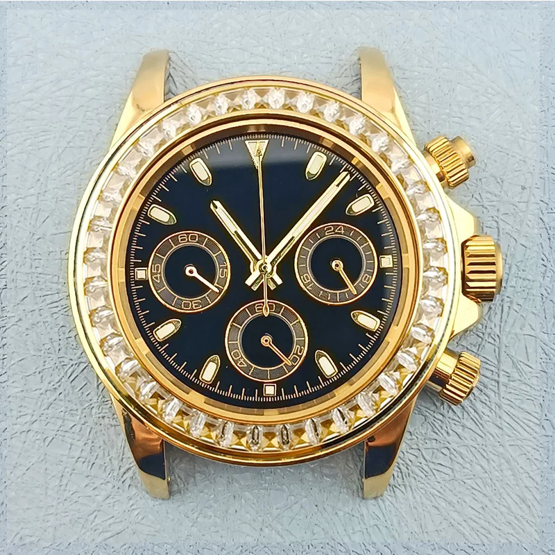 Золотой корпус 39 5 мм белый бриллиантовый безель нержавеющая сталь 316L сапфировое