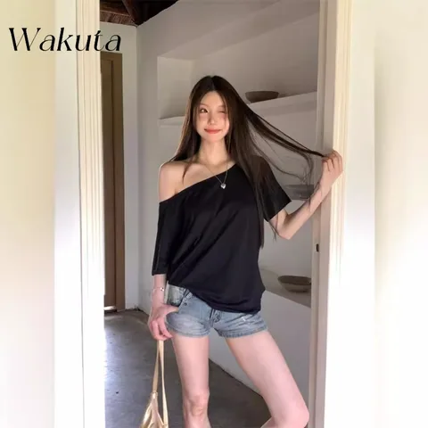 WAKUTA летняя свободная футболка из полиэстера женская
