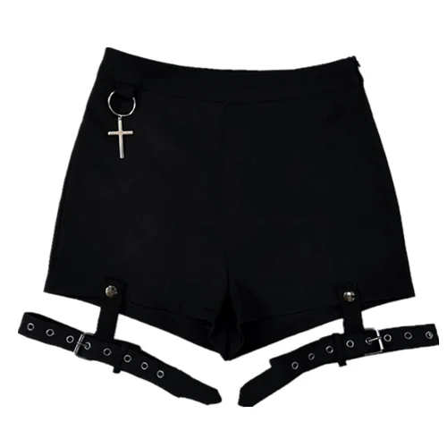 Spring Summer New Arrival  Women Vintage Punk Rock Gothic Shorts Sexy Cross Ring Short Pants Fashion Black Shorts