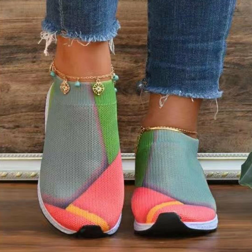 Women Casual Sport Flats Fashion Shoes Mother Walking Loafers Ultra-Light Breathable Air Mesh Comfortable Sneakers