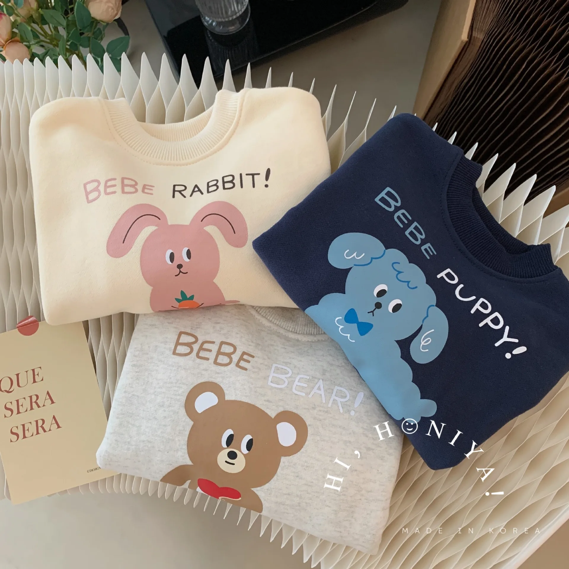 

BEBE Bear Kids Girls Sweatshirts Autumn New Korean Baby Boys Pullovers Cute Cartoon Pattern Sweater Children Top Outwear