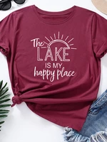 lake is my happy place print women t shirt short sleeve o neck loose women tshirt ladies tee shirt tops clothes camisetas mujer
