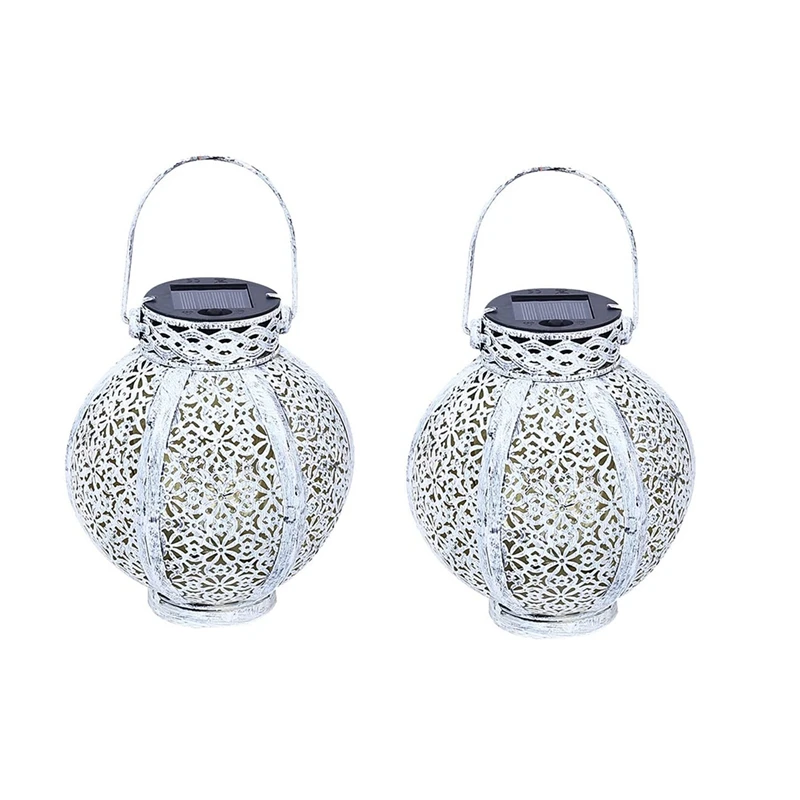

2 Pack Solar Lanterns Outdoor Hanging, Retro Large Solar Lantern Lamps Outdoor Waterproof With Handle, Metal Decorative