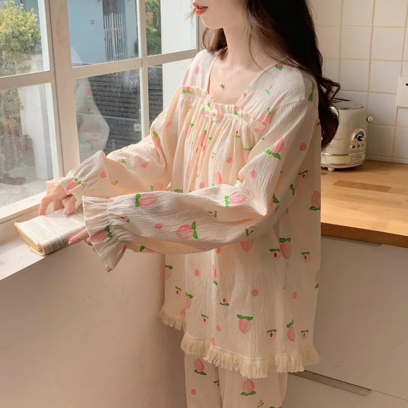 Пижамные комплекты для женщин с нагрудными подушечками длинным рукавом милые