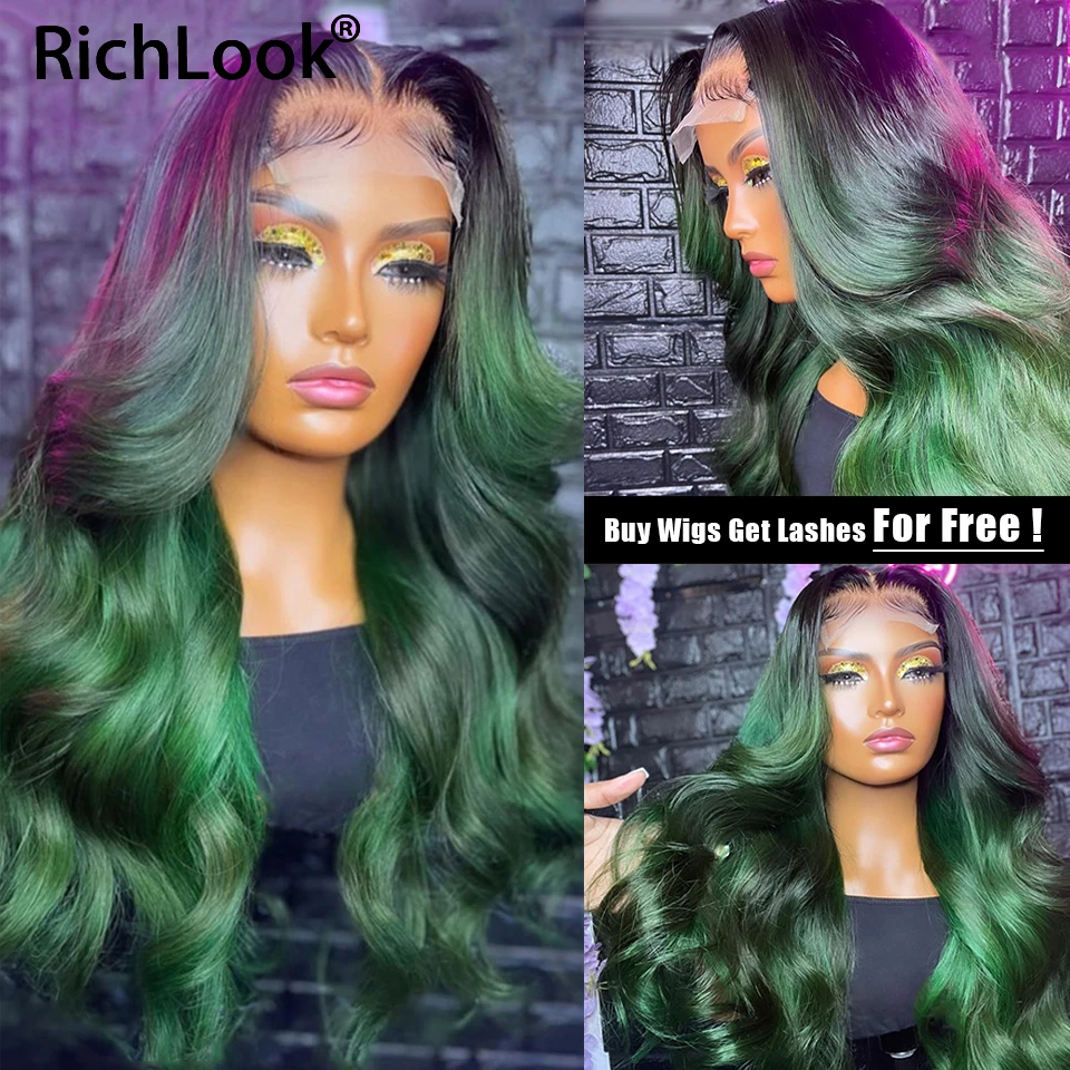 

Зеленые и коричневые парики из человеческих волос на сетке спереди для женщин, длинные волнистые волосы с эффектом омбре, Шелковый топ на се...