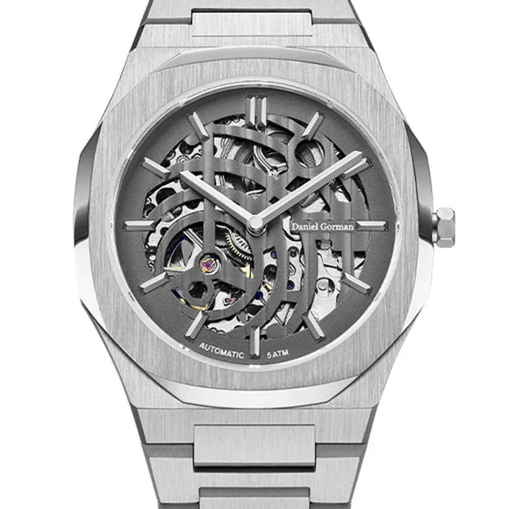 

40mm Luxury Automatic Watch Men Skeleton Mechanical Wristwatches Daniel Gorman Sports Watch Top Brand Waterproof Luminous Clocks