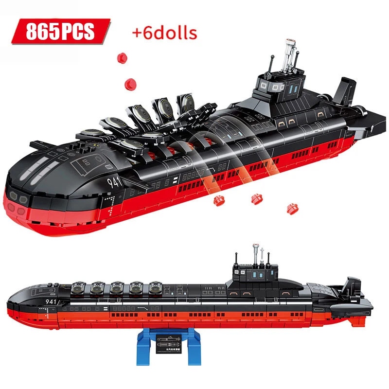 

865 Pcs Military Bricks Ship Army Nuclear Submarine Blocks Building Set Warship Weapon Soliders Gift toys for Boy Kids