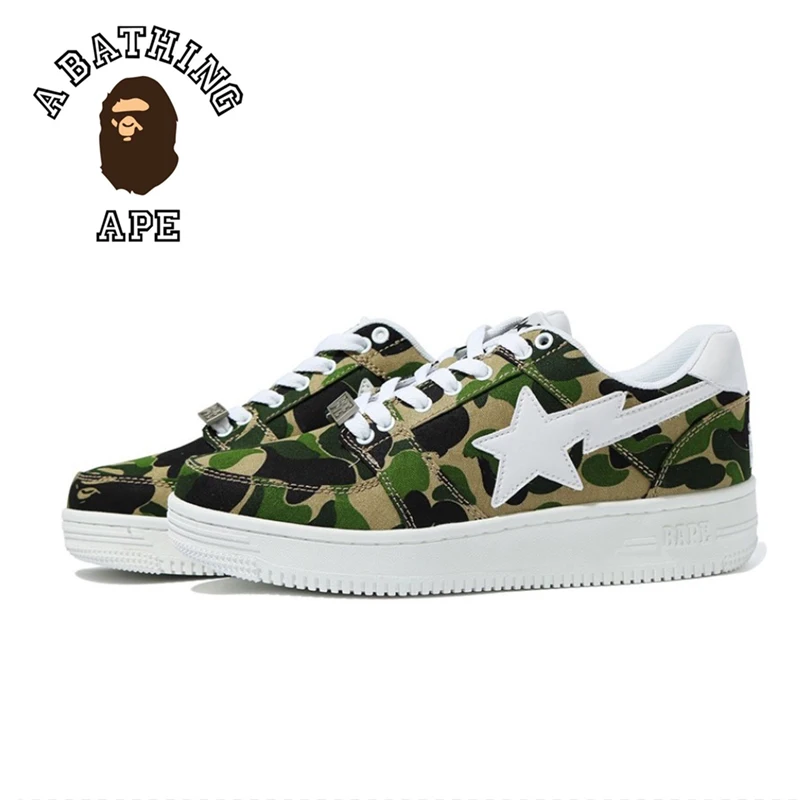 

Original A BATCHING APE Sta Colorful Classics Skateboarding Shoes Green Camo Street Trend Vibe Low Top Casual Board Sports Shoes