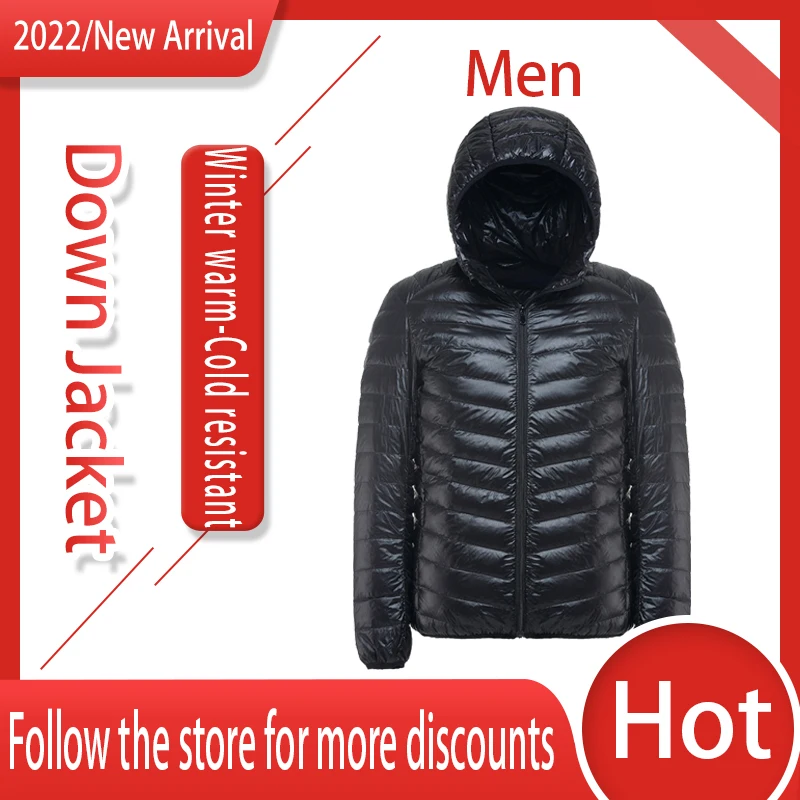 

2022 New Men Winter Jacket Fashion Stand-up Collar Hooded White Duck Down Jacket Plus Size Ultra-light Portable Slim Down Jacket