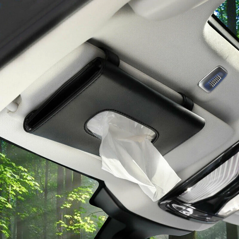 

1Pc PU Leather Car Tissue Box Napkin Sets Car Sun Visor Clip Tissue Box Holder Auto Interior Storage Box for BMW