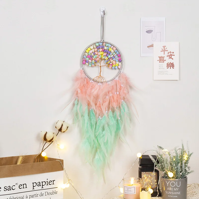 

Heart Shaped Dream Catcher with Feather Indian Ann Style Wind Chimes Home Wall Decor Hanging Ornaments Girls Kids Gift Macrame