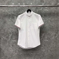 tb thom shirt summer fashion concise oxford cotton mens shirts rwb cuff stripes custom short sleeve loose causal womens blouse