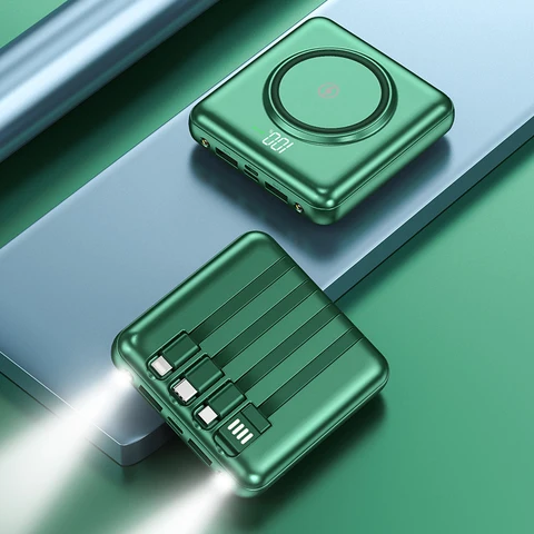 Мини-Power Bank 20000 мАч Qi Беспроводное зарядное устройство для iPhone 14 12 Samsung Портативный внешний аккумулятор Powerbank с кабелем USB C