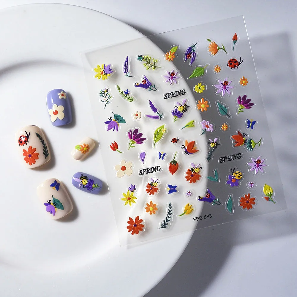 2024 наклейки для ногтей 5D тисненная орхидея камелия клейкая наклейка кружевные