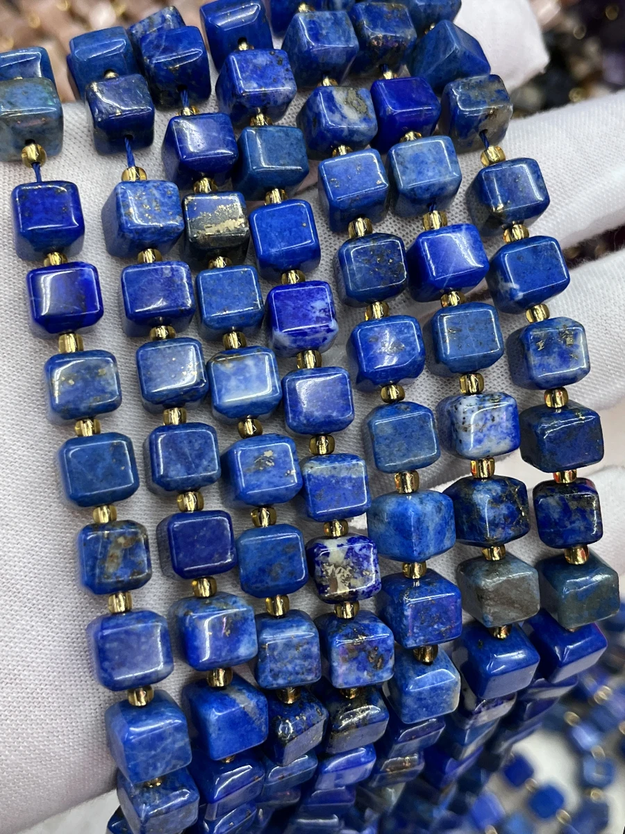 

Natural Lapis Lazuli Sugar Cube Stone Section Beads Faceted Loose Spacer For Jewelry Making DIY Necklace Bracelet 15'' 8mm