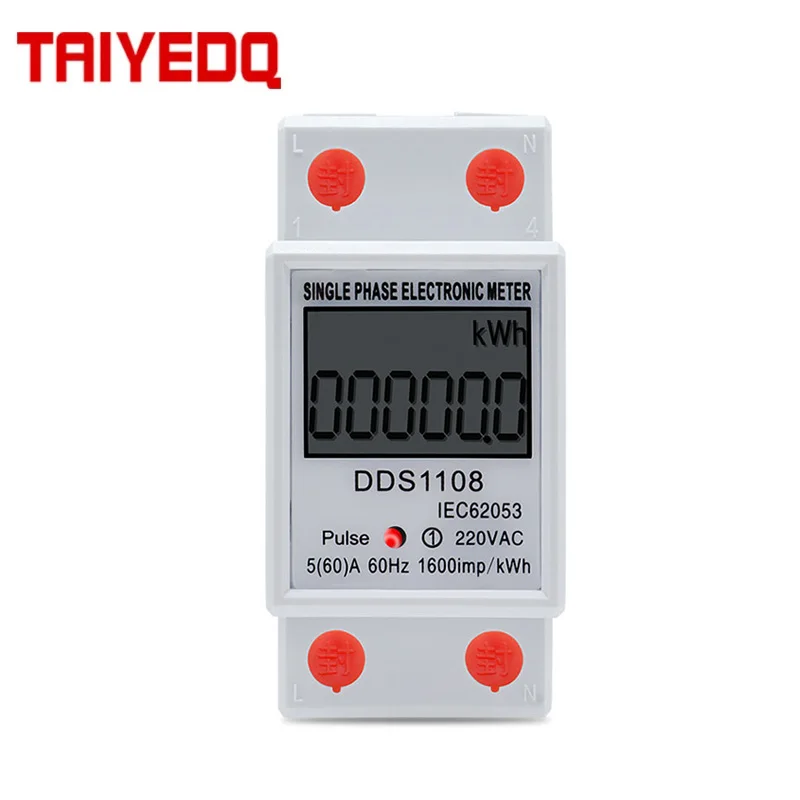 LCD Digital Display Power Consumption Meter Single Phase Energy Meter Watt Wattmeter kWh 230V AC 50Hz 60A Electric Din Rail