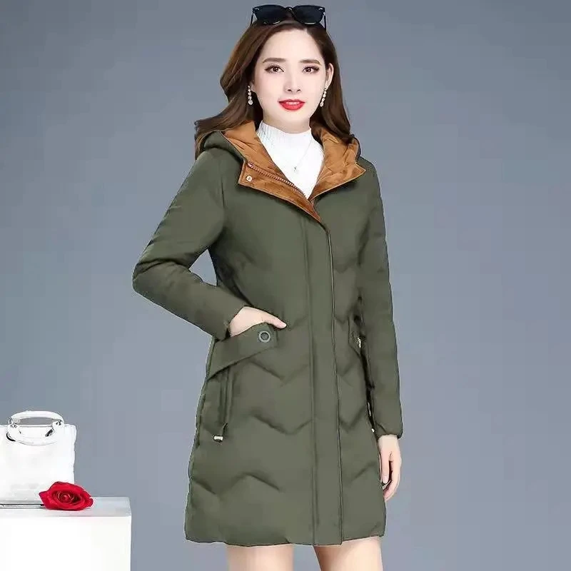 Winter Coat 2023 Korean New Fashion Ladies Slim Letter Cotton-padded Jacket Thicken Long Parkas Windproof Women's Hooded Outwear enlarge