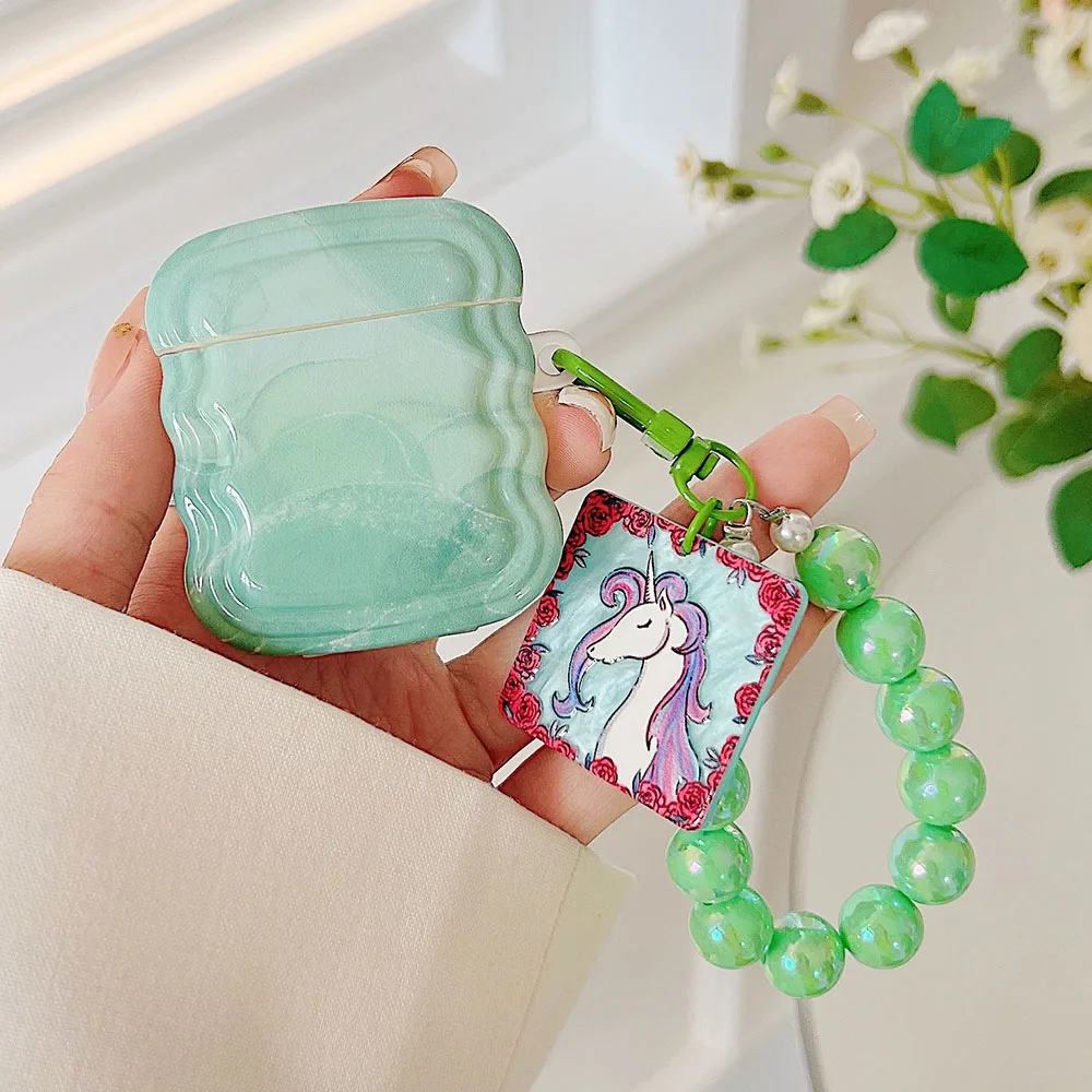 

Rainbow Unicorn Pendant Decorate Earphone Case For Airpods 1 2 Pro 3 Cute Marble Protective Cover For Air pods 2 Soft Keyring