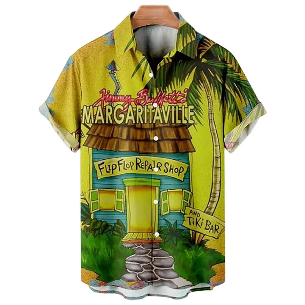 Мужская винтажная рубашка с кокосовым деревом Повседневная Свободная гавайская