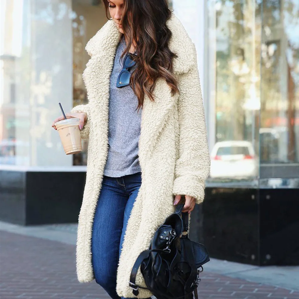 Women's Leather Fur Coat Fall Winter Fashion Lapel Imitation Fur Long Coat Faux Fur Coat