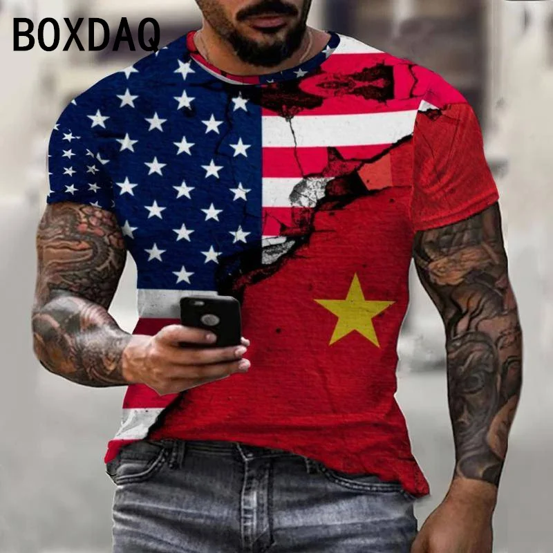 

Plus Size Men's T-shirt American Flag Printed T-shirt 3D Retro Camiseta Casual Tops Summer Short Sleeve O-Neck Loose Tops