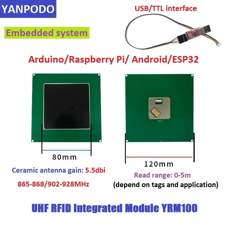 

Yanpodo Micro 0-5M Range UHF RFID Module Reader Arduino TTL Uart 5dbi Antenna Integrated Module for Embedded Handheld Reader