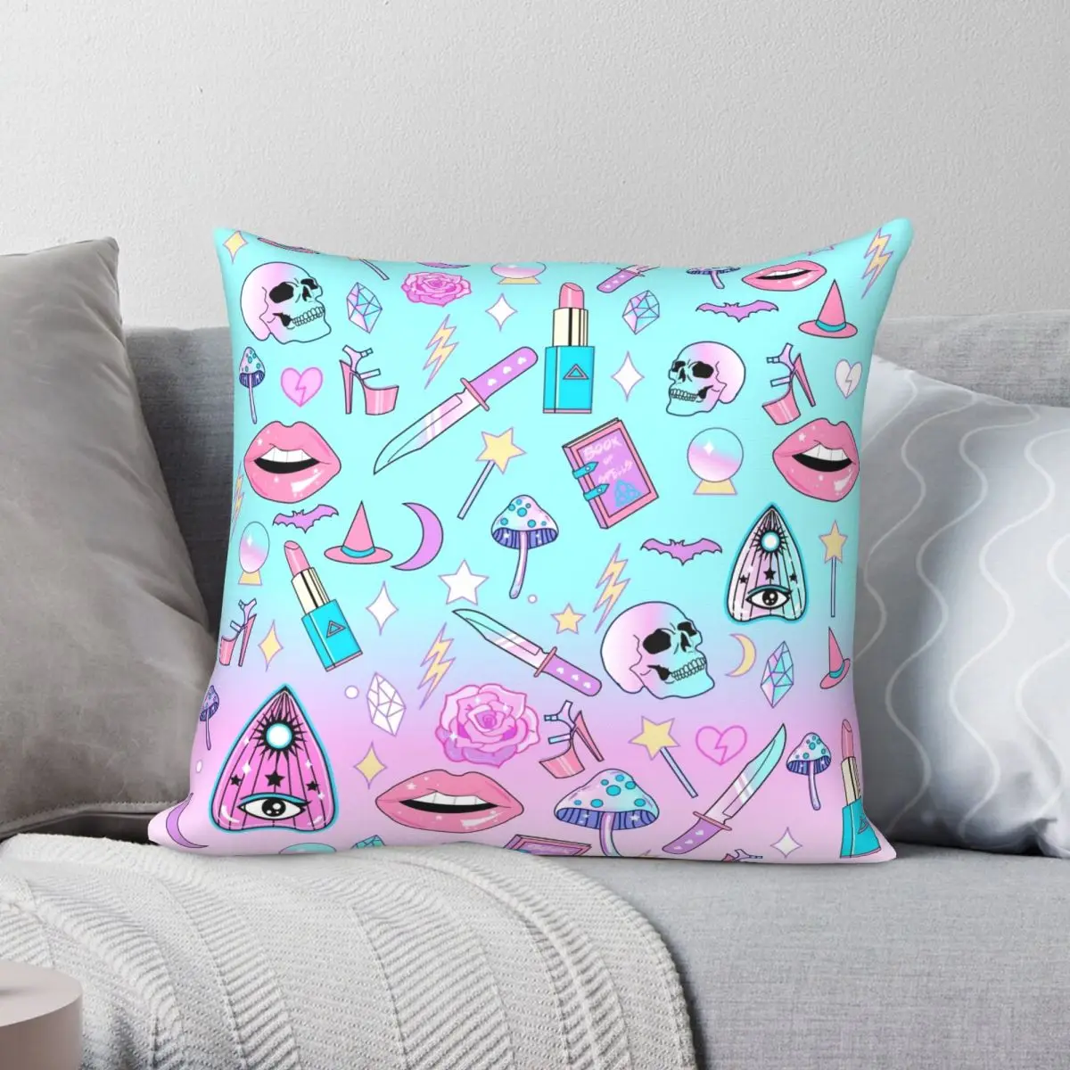 

Чехол с квадратной подушкой Girly Pastel Witch Goth, чехол из полиэстера, льна, бархата, с принтом, на молнии, декор для комнаты, чехол для подушки, оптовая продажа