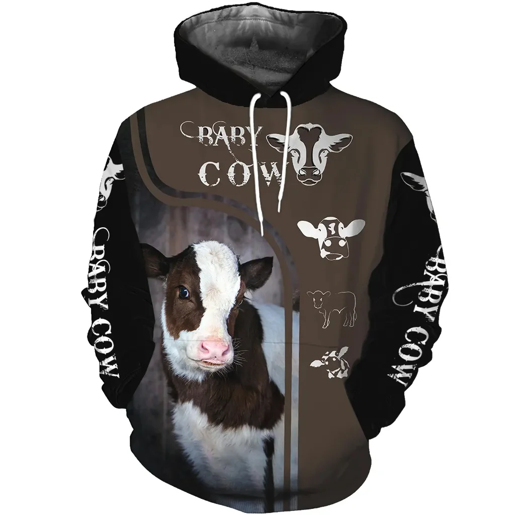 Funny Cow Hoodie 3D Print Animal Hooded Fashion Streetwear Man Sweatshirts Oversized Essentials Hoodie Men Clothing