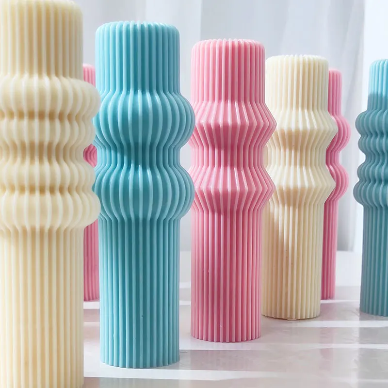 

European Style Roman Column Candle Silicone Mold Stripe Line Round Pillar Build Wax Mould Handmade Diy Aromatherapy Crafts