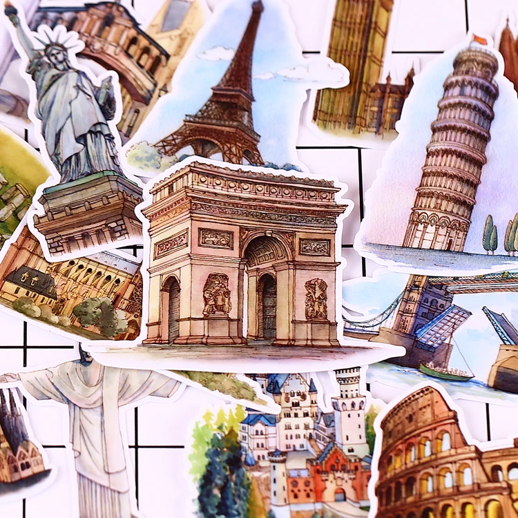 

15 PCS Vintage diary European architecture Scrapbooking Stickers Decorative Sticker DIY Craft Photo Albums
