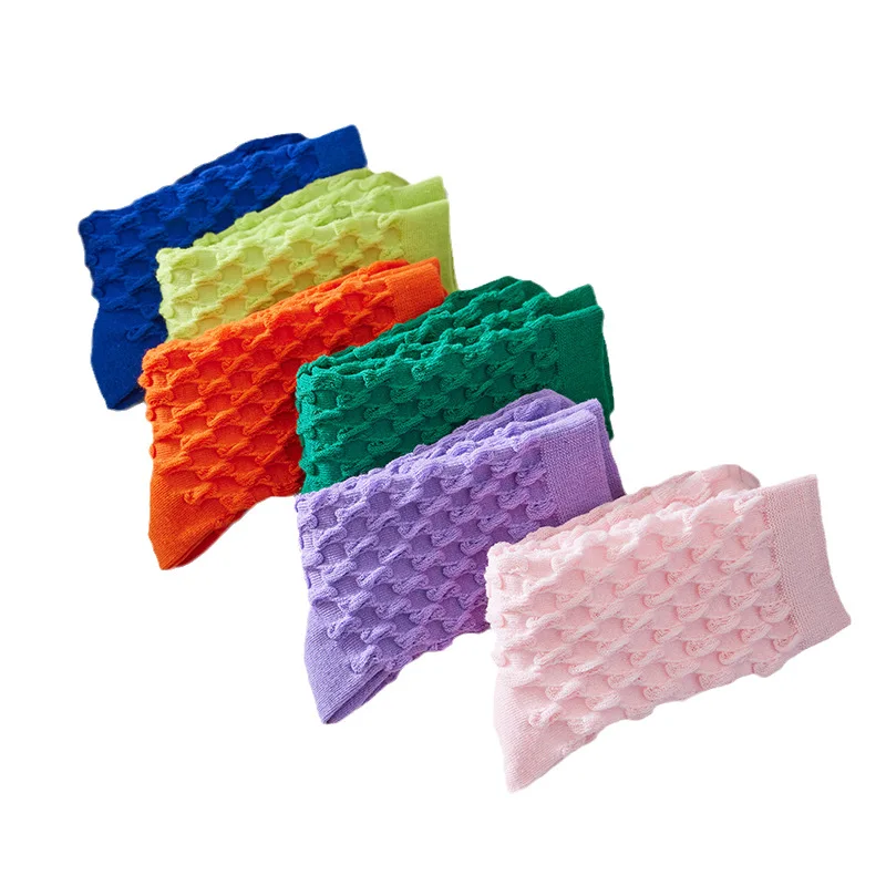 Socks Women's Mid-Calf Cotton Color Bubble Socks 10 Pairs Retro Personality Solid Color Fashion Women's Socks