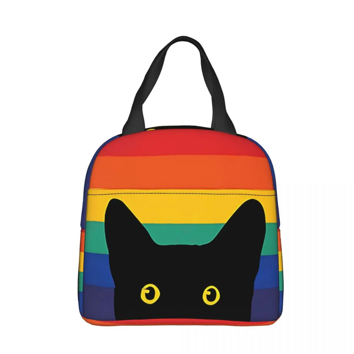 

Peeking Cat Insulated Lunch Bag Rainbow Women Kids Cooler Bag Thermal Portable Lunch Box Ice Pack Tote