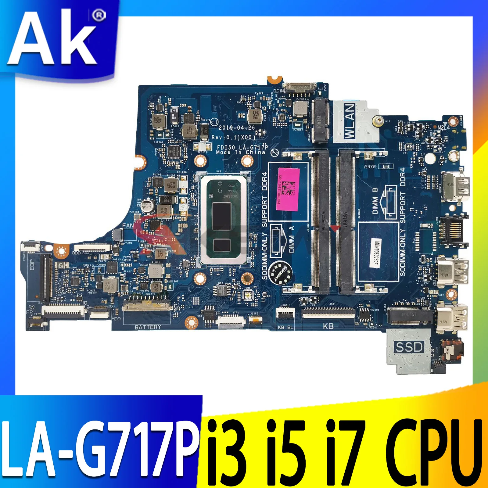 

LA-G717P i3 i5 i7 CPU For Dell Inspiron 3490 3590 3790 5494 5594 Laptop Motherboard M6F40 PV4FF 0CPVR Mainboard 100% Tested ok