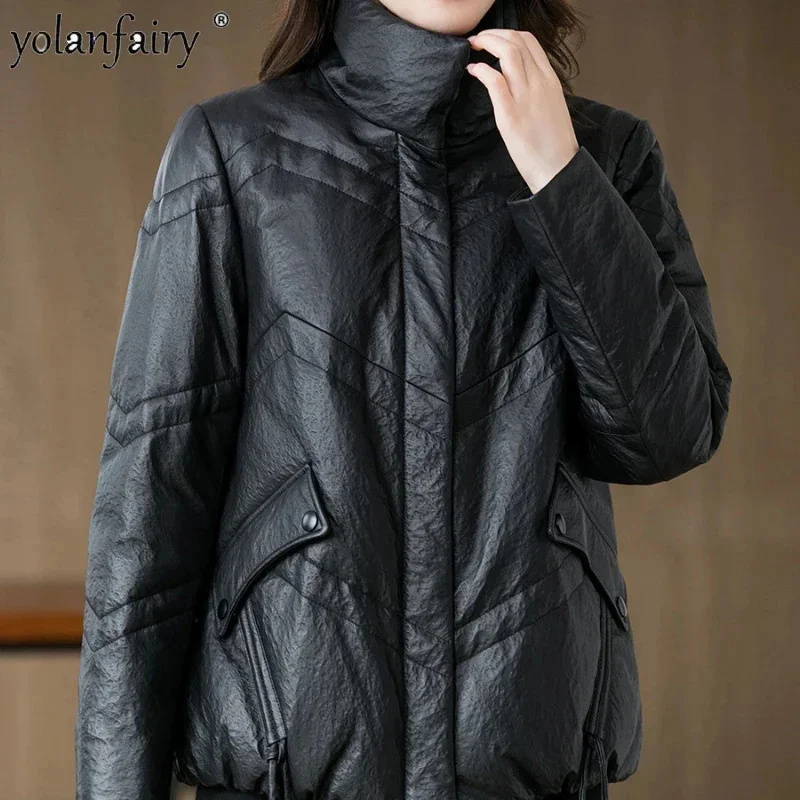 

Пуховик из натуральной кожи женское зимнее пальто короткое 2023 новая верхняя одежда женские дубленки в Корейском стиле Chaqueta Cuero FC