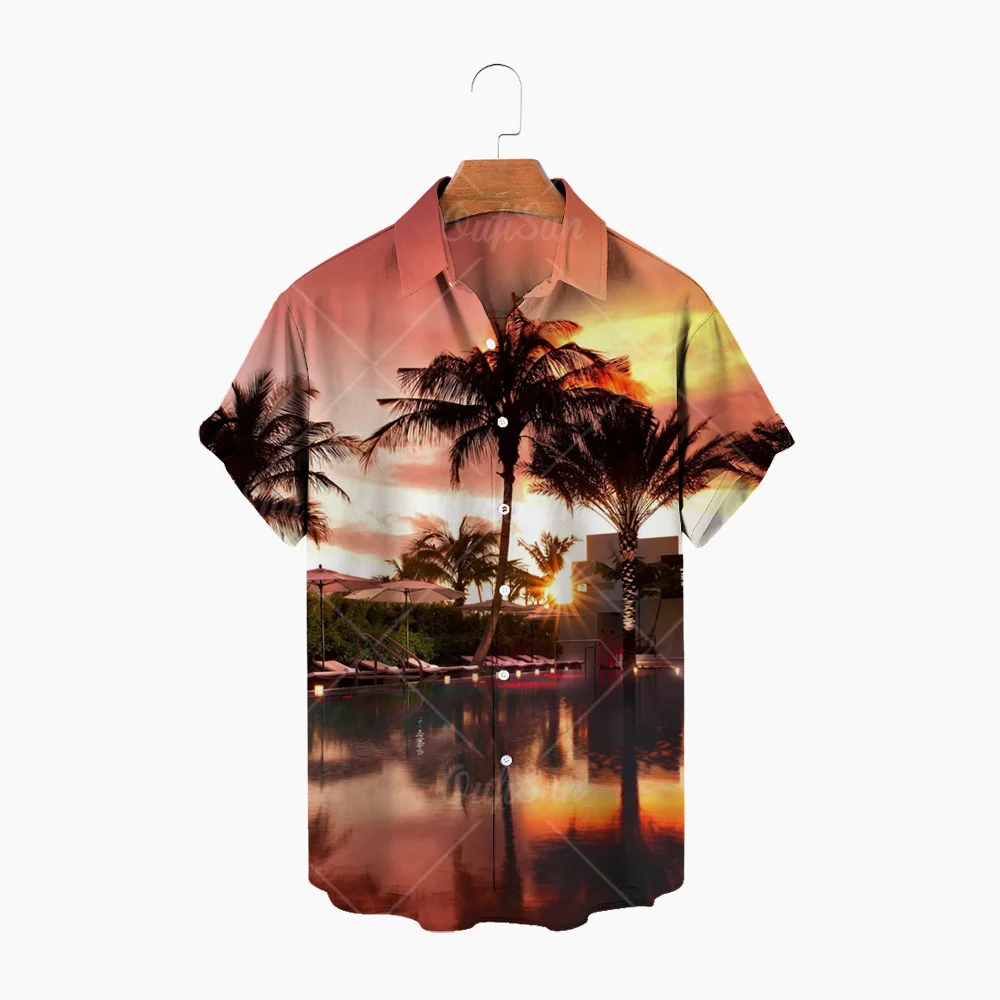 New Summer 3d T-shirt Hawaiian Beach Shirt Retro T-shirt Coconut tree pattern short sleeved men's holiday casual T-shirt