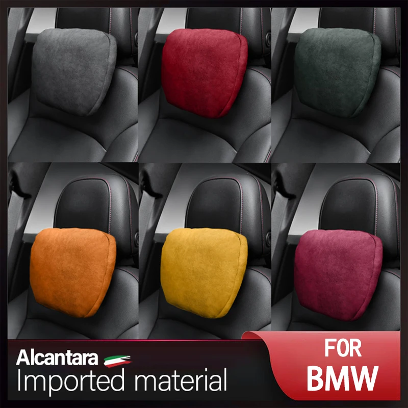 For BMW Alcnatara Suede Car Headrest Neck Support Seat Soft Universal Adjustable Car Pillow Neck Rest Cushion