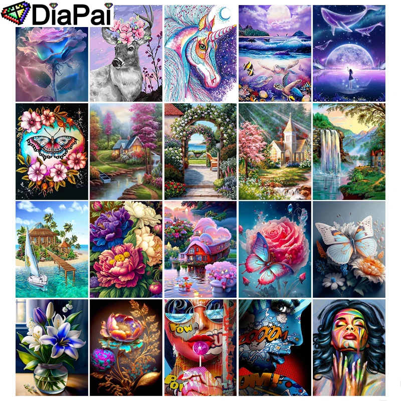 

Алмазная 5D ручная вышивка DIAPAI, картина «сделай сам», вышивка крестиком, «Цветочный пейзаж девушки», алмазная вышивка