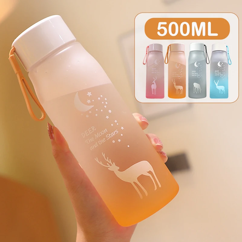 

500 мл Спортивная бутылка для воды пластиковая портативная Питьевая чашка для девочки герметичная Влагонепроницаемая матовая чашка дорожна...