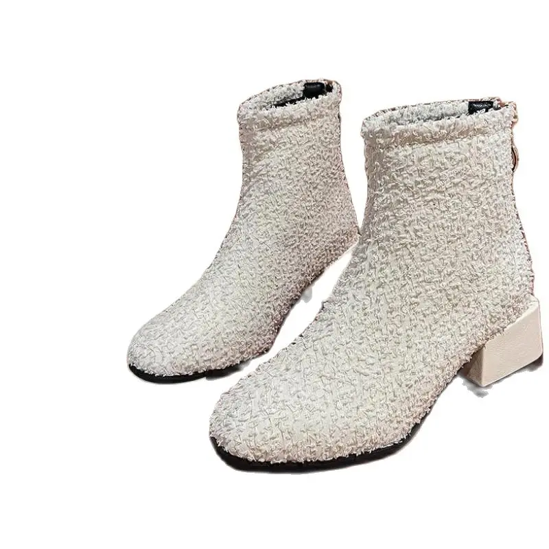 

Square toe thick heel short boots for women's shoes in autumn and winter, matching with net red thin cotton boots for women's sh