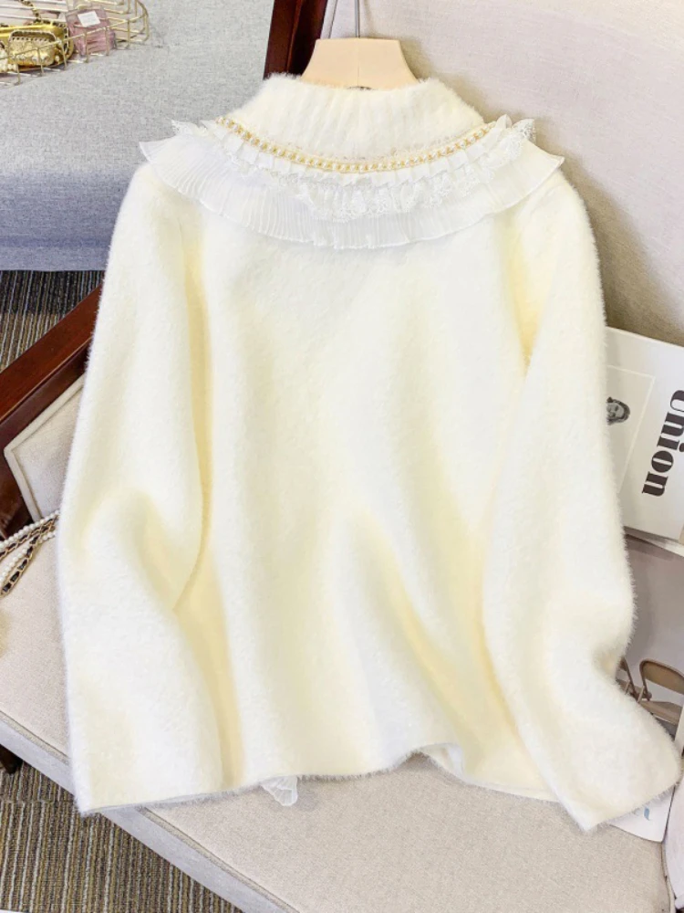 Женский трикотажный кардиган с V-образным вырезом и оборками