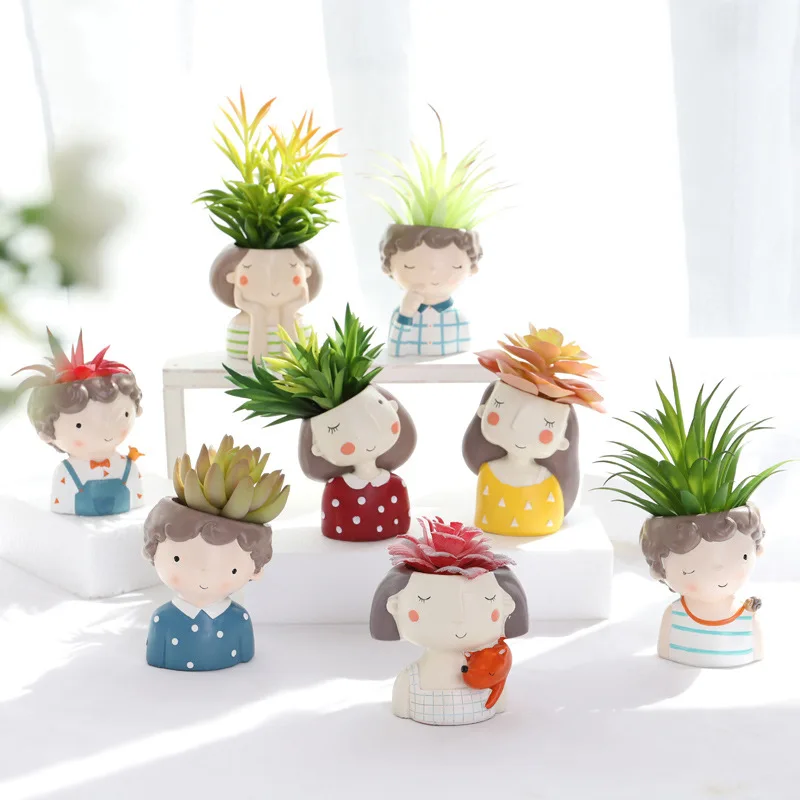 

Flower Boy Planter Set - 4pcs European Style Succulent Plants Planter Pot Mini Bonsai Cactus Flower Pot Home Decor Craft