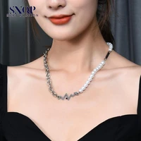 simple adult lady like woman style lightning pearl titanium steel necklace cold style simple small style dignified pendant