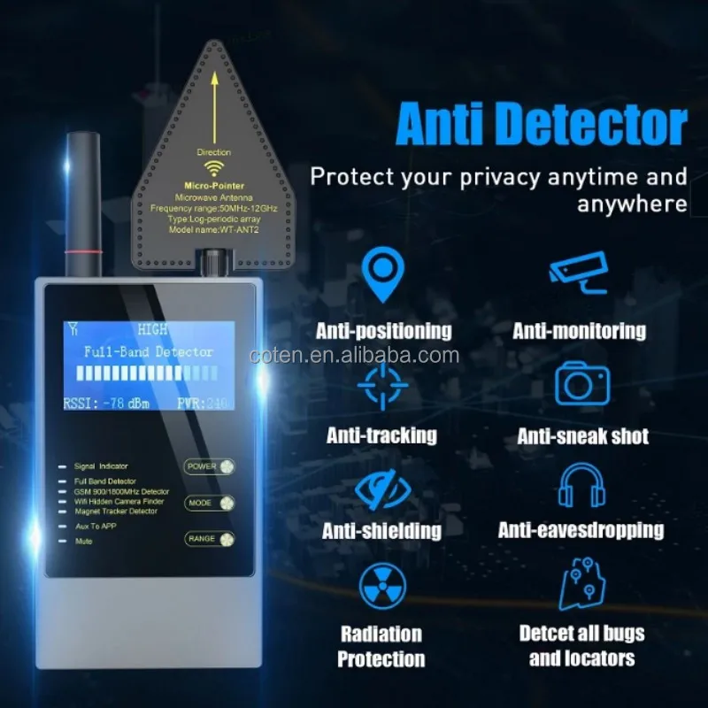 WT10 Детектор шпионских ошибок RF-детектор Встроенная аккумуляторная батарея Wi-Fi GSM