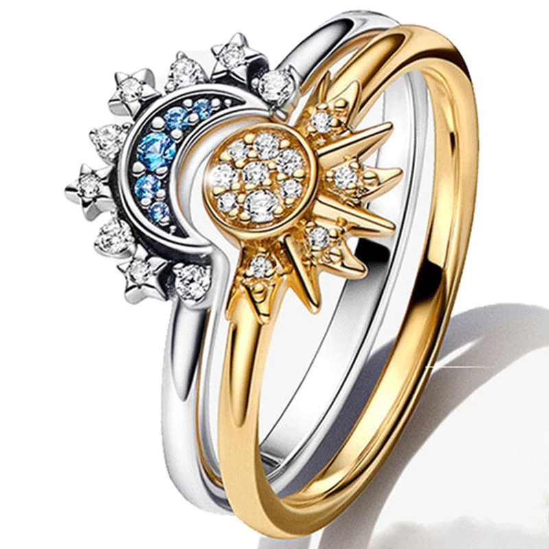 2/1PCS Fashion Sun Moon Star Rings For Women Temperament Adjutment Sparkling Couple Finger Rings Set Wedding Jewelry Charm Gifts 2/1PCS Fashion Sun Moon Star Rings For Women Temperament Adjutment Sparkling Couple Finger Rings Set Wedding Jewelry Charm Gifts