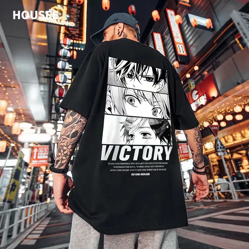 

European fashion street hiphop little devil funny graffiti short sleeve t-shirt men's fashion ins loose youth half sleeve summer