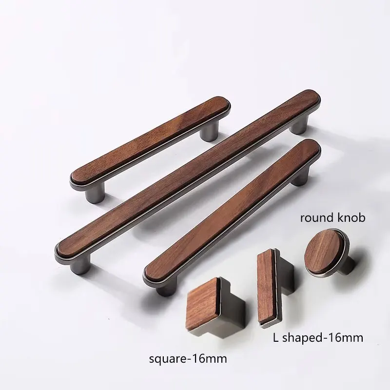 Ручки шкафа из черного ореха, круглые ручки для ящиков из матового никеля, твердые деревянные ручки для шкафа, современные мебельные ручки из цинкового сплава