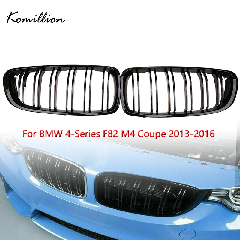 

2Pcs Car Front Center Grilles Double Line Kidney Gloss Black Grill Grilles for BMW 4-Series F82 M4 Coupe 2013 2014 2015 2016