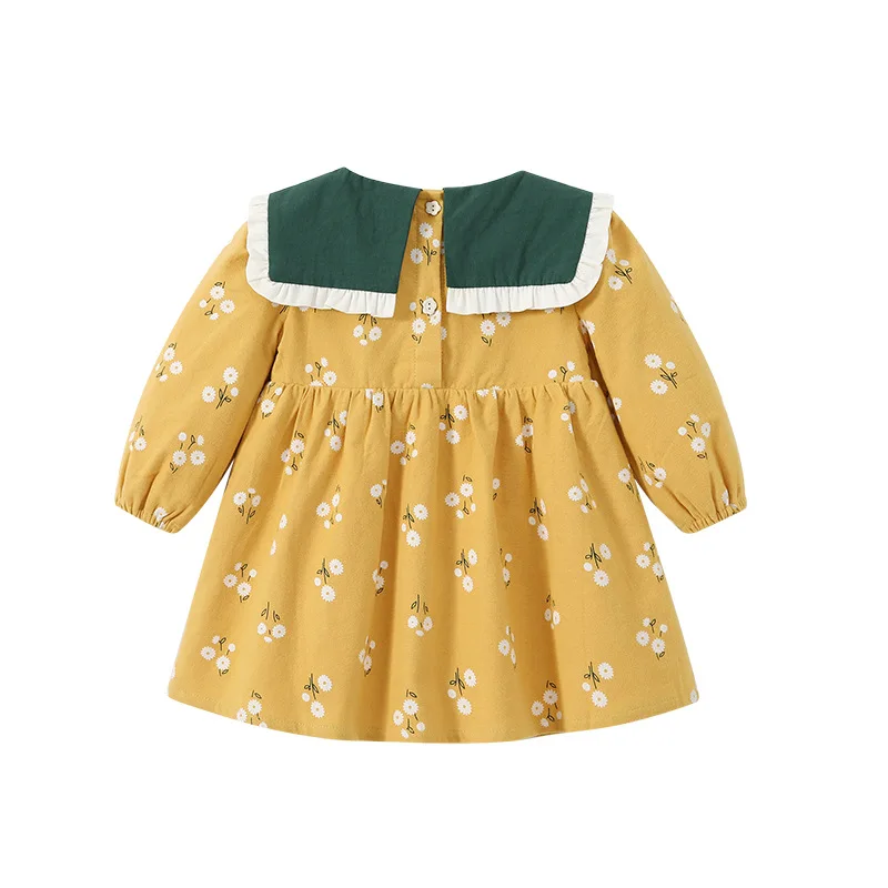 Princess skirt girls autumn new yellow daisy children's skirt pastoral style autumn long-sleeved baby skirt