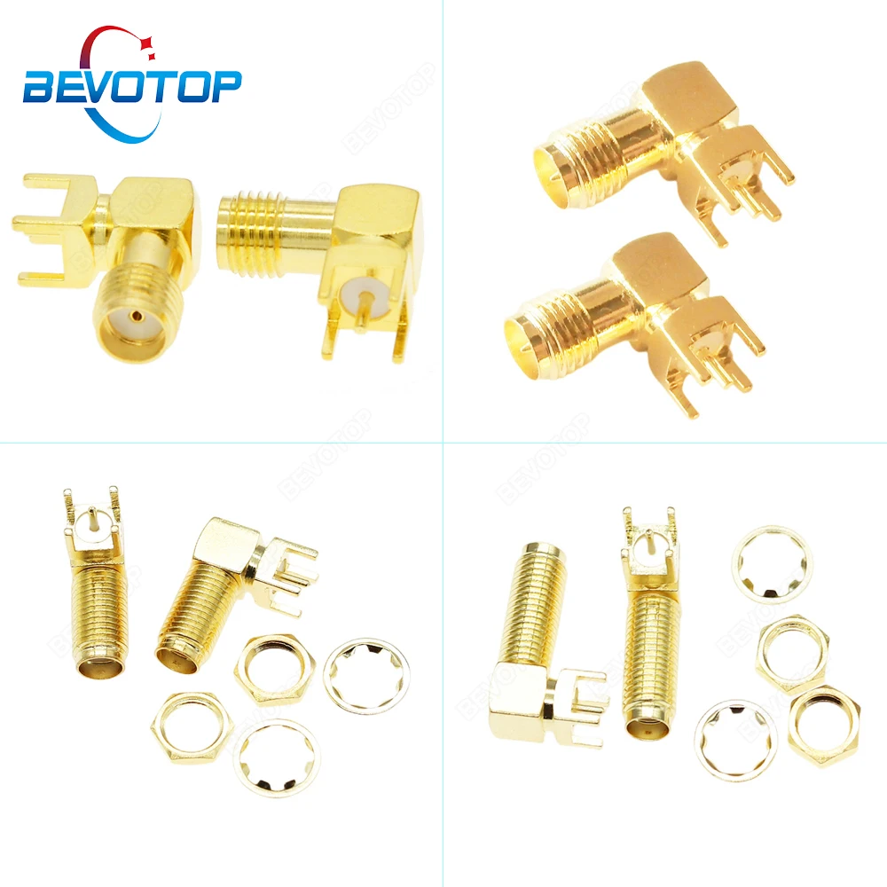 

5pcs SMA/RP-SMA Female Jack RF Coax Connector Goldplated SMA Female Right Angle Solder For PCB Mount Adapter BEVOTOP